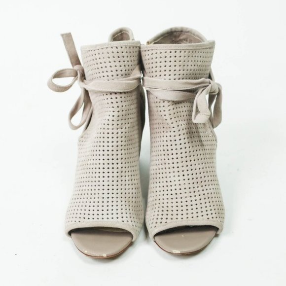 Sam Edelman Ellery Open-Toe Perforated Suede Booties Ankle Boots Shoes Heels - Picture 3 of 8